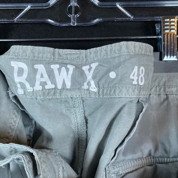 Raw X Mens Shorts Green Relaxed Fit Cargo 100% Cotton Belted Denim 48x11 - Picture 4 of 16